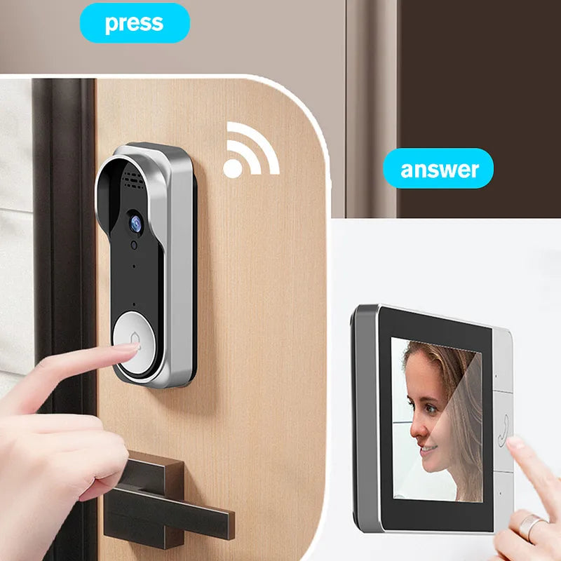 Wireless Doorbell Camera 4.3 Inch Monitor 2.4G Two Way Audio Night Vision