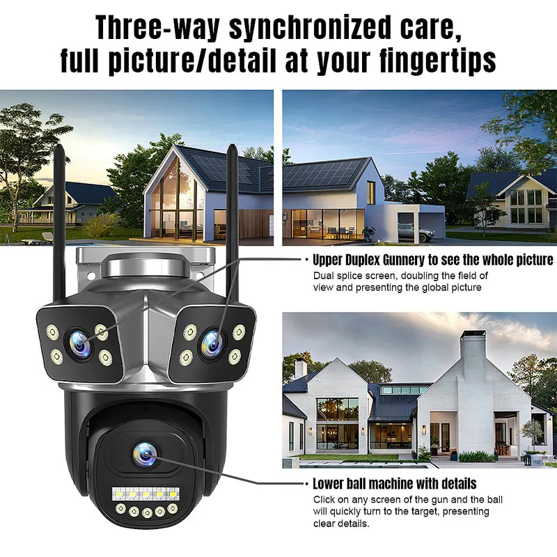 3 Lens 1080P WiFi PTZ Security Camera IP66 Color Night Vision