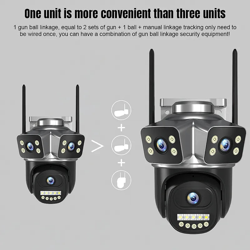 3 Lens 1080P WiFi PTZ Security Camera IP66 Color Night Vision