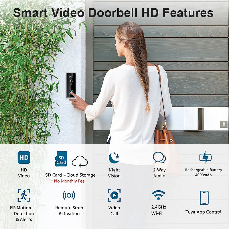 Wireless Doorbell Camera M18 PIR Motion Detect 720P Tuya WiFi Video Doorbell