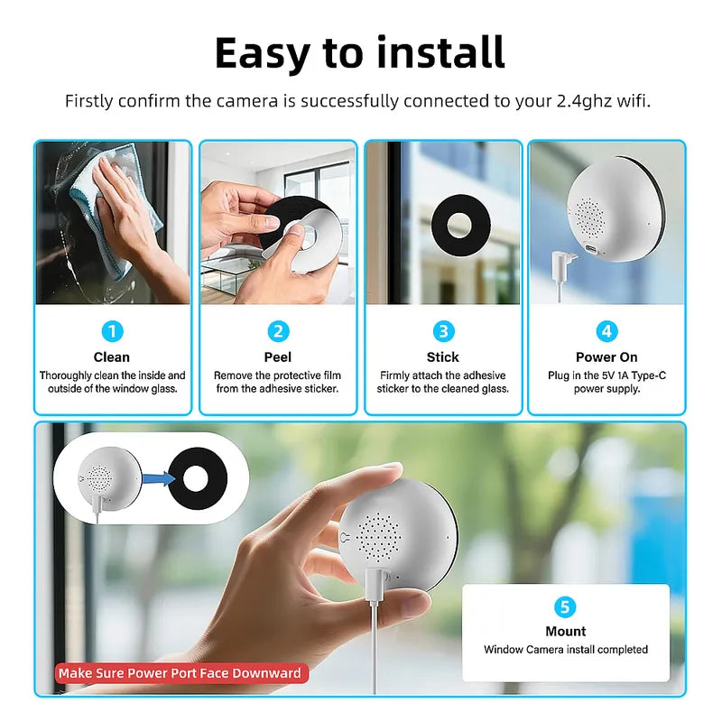 4MP Window Security Camera WiFi 6 Color Night Vision 2 Way Audio