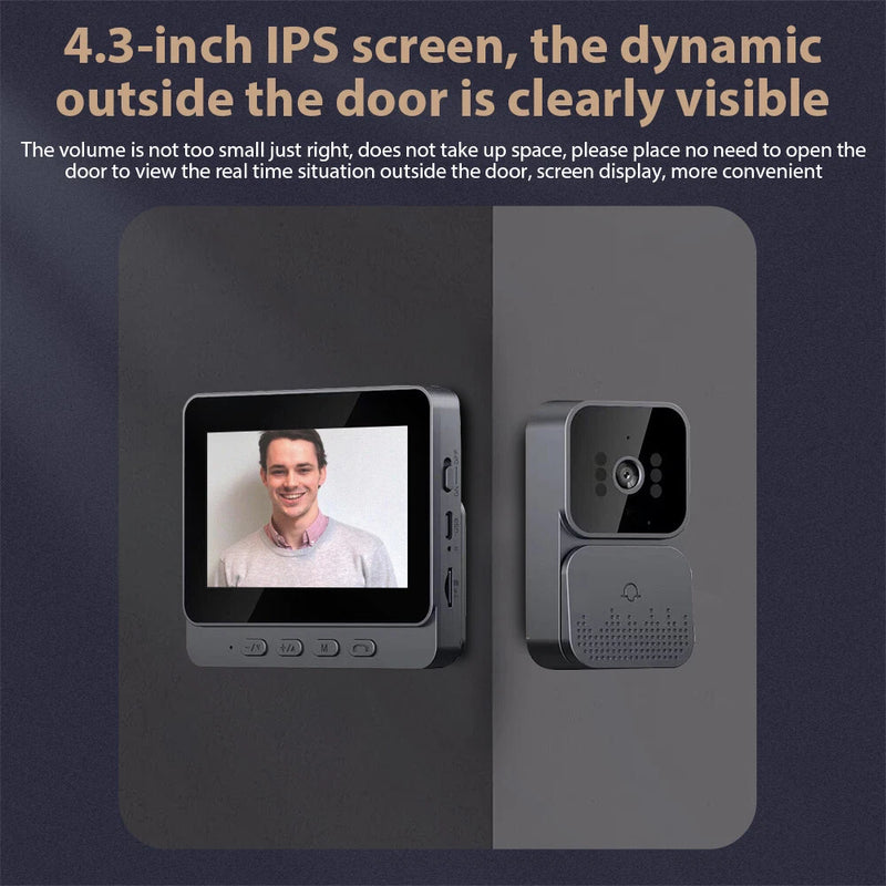 Wireless Doorbell Camera 4.3 Inch IPS Screen 2.4G Two Way Audio Night Vision
