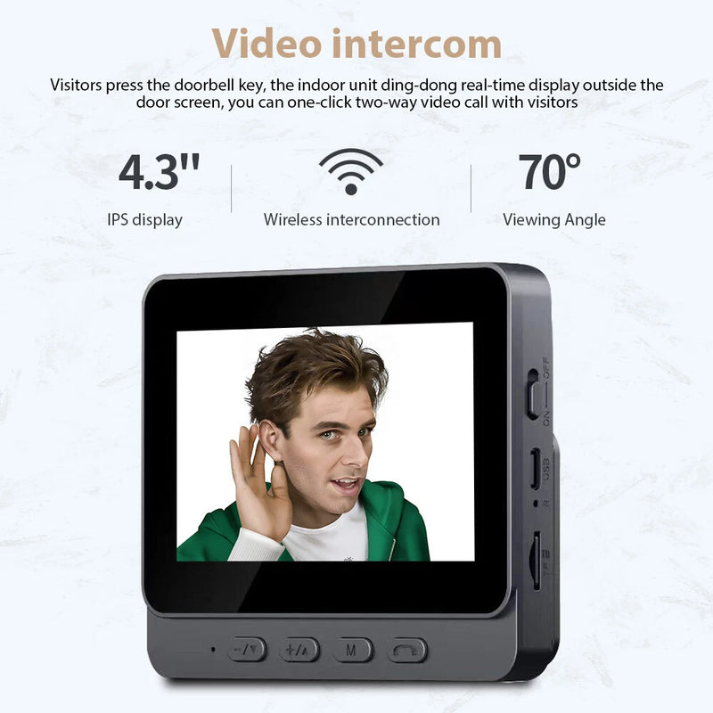 Wireless Doorbell Camera 4.3 Inch IPS Screen 2.4G Two Way Audio Night Vision