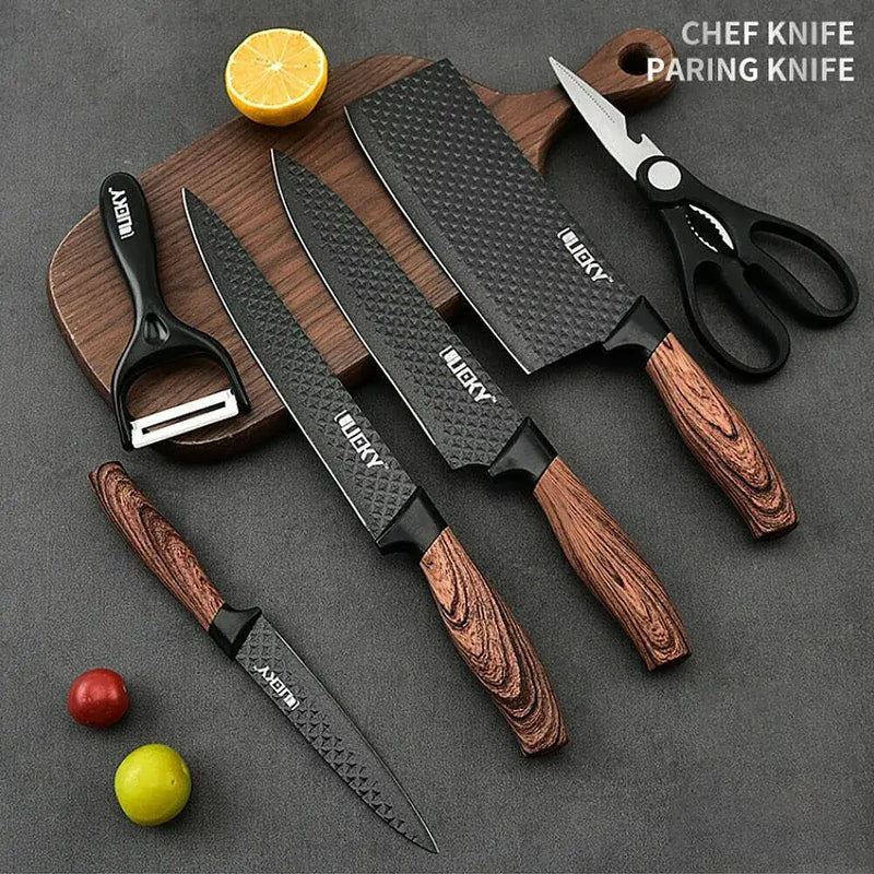 6-Piece High Carbon Steel Knife Set with Cleaver & Scissors