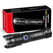KEPEAK Rechargeable LED Flashlights, 5000 High Lumen Tactical Flashlight XHP50, Zoomable, Waterproof, 5 Light Modes Handheld Flashlight for Camping, Hiking, Emergency