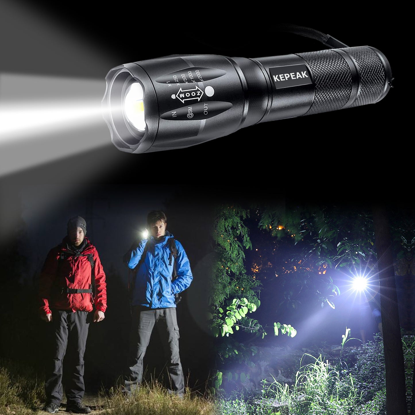 KEPEAK LED Flashlight, 5 Modes Tactical Flashlight, IPX5 Water Resistant, High Lumen, Zoomable Flashlight for Camping, Outdoor, Hiking, Emergency