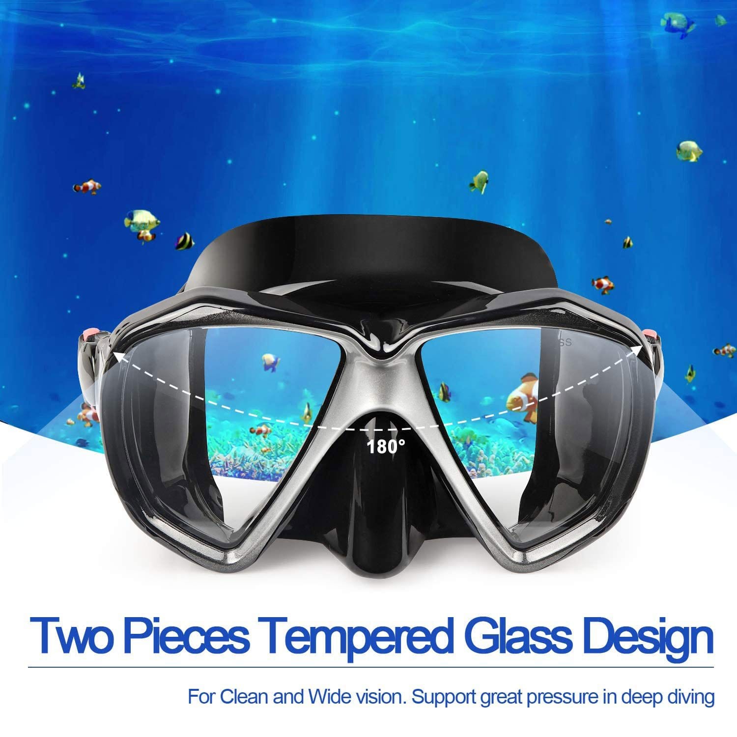 Kepeak Panoramic HD Scuba Diving Mask With Silicone Skirt - KEPEAK-Pro