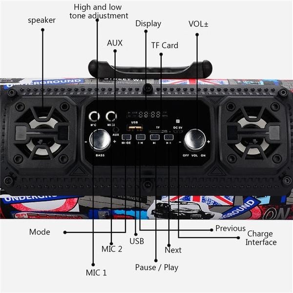 Kepeak Outdoor USB/AUX/TF Card Bluetooth 4.2 Subwoofer Wireless Speaker
