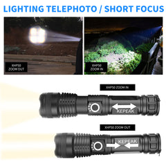 KEPEAK LED Flashlight USB Rechargeable, High Lumens Tactical Flashlights 5000, Zoomable, 5 Modes, Waterproof, with Cable for Camping, Hiking, Outdoor, Emergency