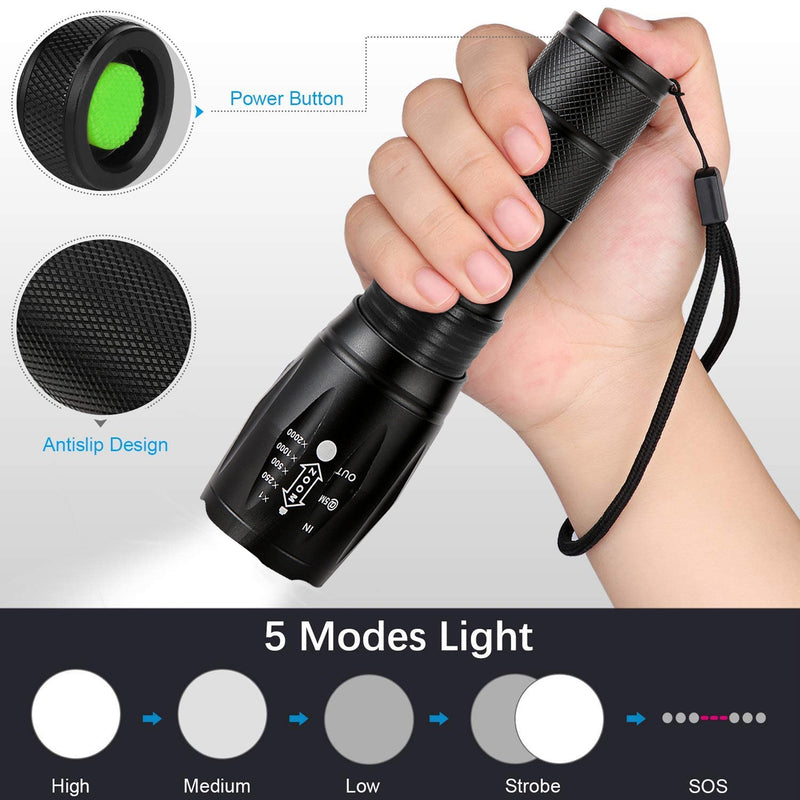 KEPEAK LED Flashlight, 5 Modes Tactical Flashlight, IPX5 Water Resistant, High Lumen, Zoomable Flashlight for Camping, Outdoor, Hiking, Emergency