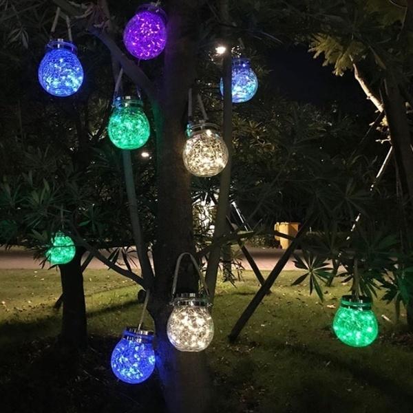 Kepeak 2pcs 30pcs LED String Cracked Glass Ball Solar Hanging Can Light