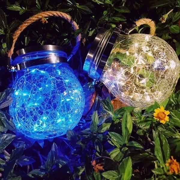 Kepeak 2pcs 30pcs LED String Cracked Glass Ball Solar Hanging Can Light