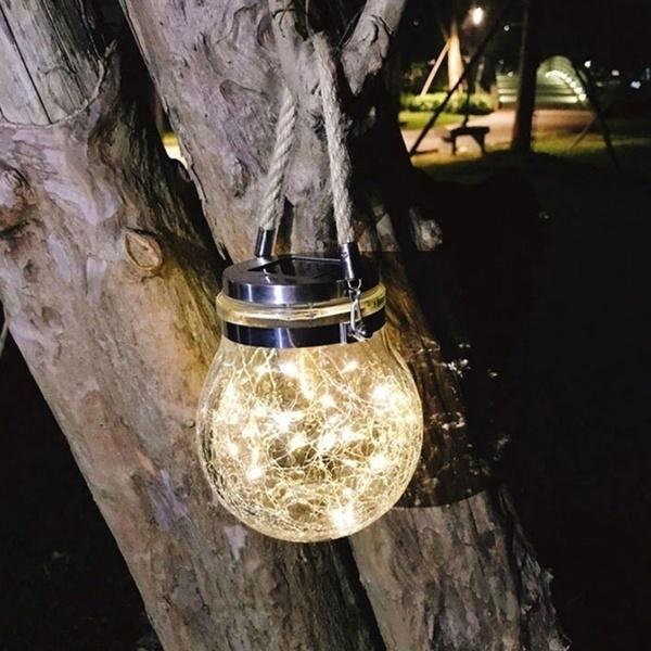 Kepeak 2pcs 30pcs LED String Cracked Glass Ball Solar Hanging Can Light
