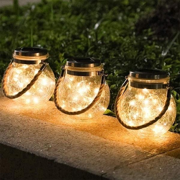 Kepeak 2pcs 30pcs LED String Cracked Glass Ball Solar Hanging Can Light - KEPEAK-Pro