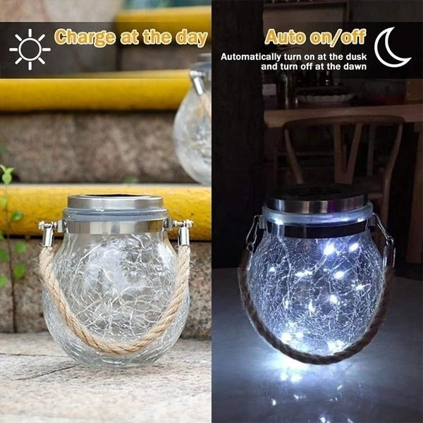 Kepeak 2pcs 30pcs LED String Cracked Glass Ball Solar Hanging Can Light