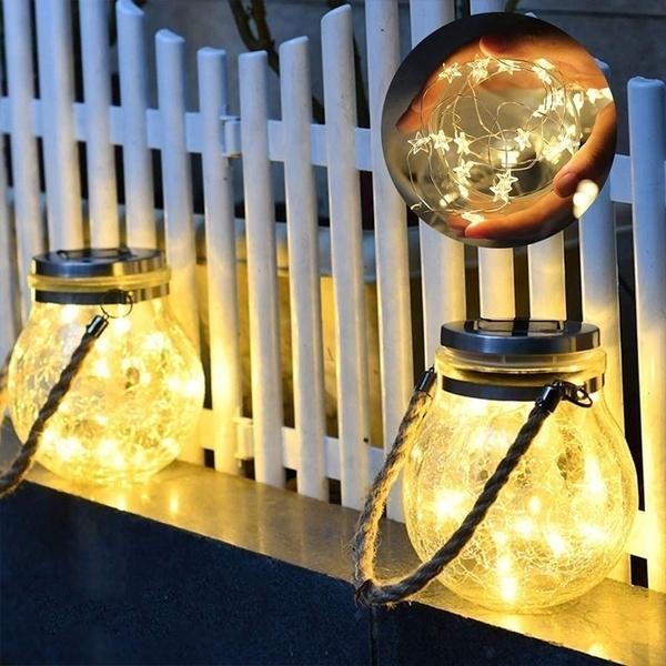 Kepeak 2pcs 30pcs LED String Cracked Glass Ball Solar Hanging Can Light