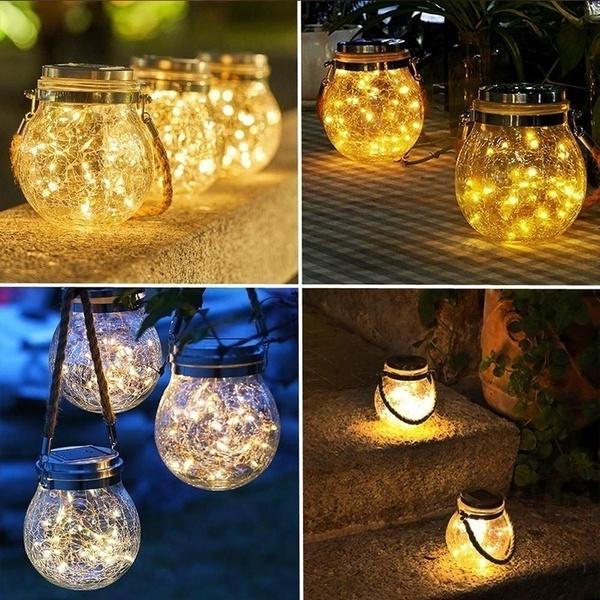 Kepeak 2pcs 30pcs LED String Cracked Glass Ball Solar Hanging Can Light