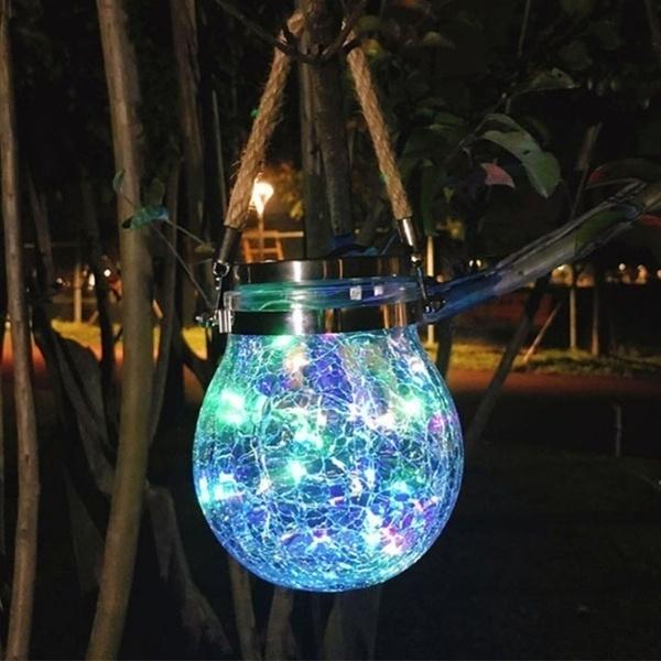Kepeak 2pcs 30pcs LED String Cracked Glass Ball Solar Hanging Can Light