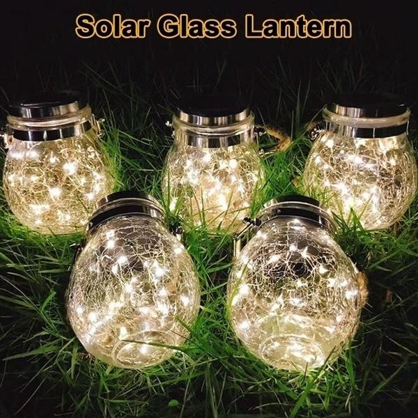 Kepeak 2pcs 30pcs LED String Cracked Glass Ball Solar Hanging Can Light