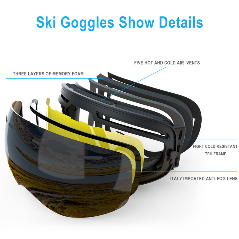 Ski Goggles Unisex Ski Glasses Double Layers UV400 Anti-Fog Big Ski Mask Glasses Skiing Snow Snowboard Goggles