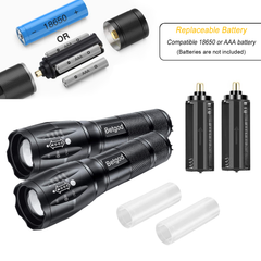 Betgod Flashlights, LED Tactical Flashlight 2 Pack, High Lumen, Zoomable, 5 Modes, Water Resistant, Bright Handheld Light for Camping, Hiking, Emergency, Outdoor (Batteries Not Included)